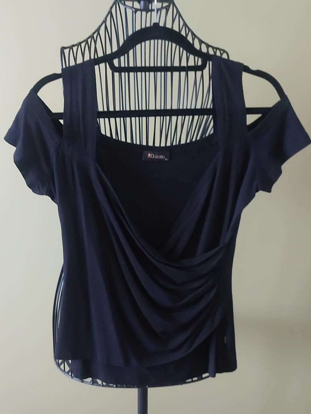 Draped Cold-Shoulder Women's Top in Black. Made in Poland